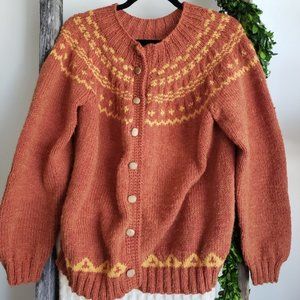 Handknit Burnt Orange Vintage Cardigan